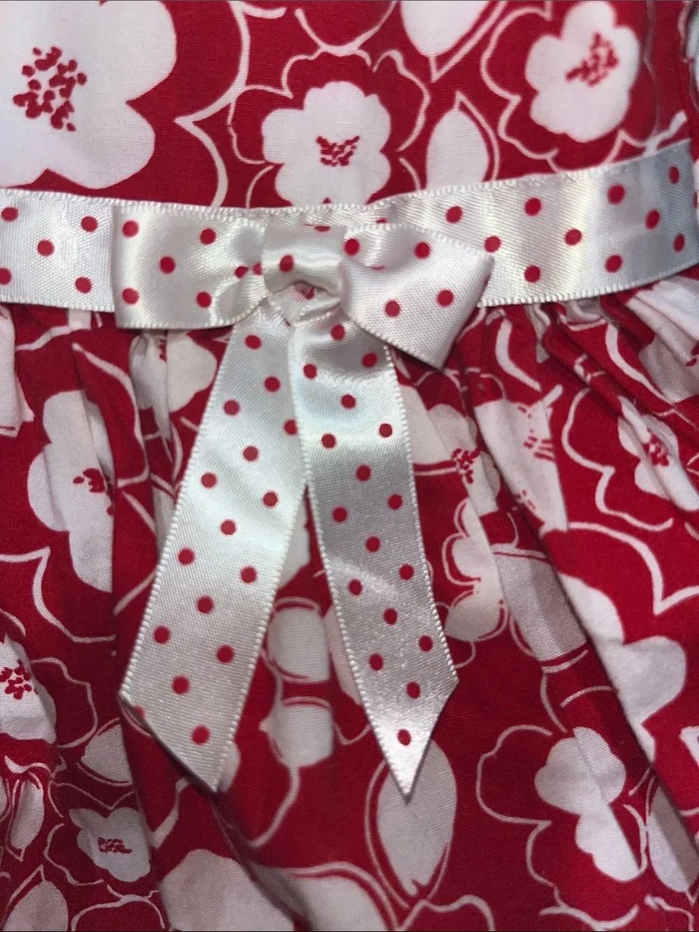 Jessica Ann Red Floral Tank Dress with White Polka Dot Bow